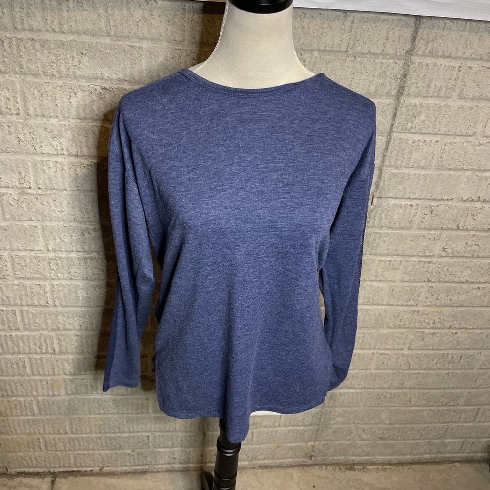 RBX Heather Blue Mesh Panel Workout Yoga Long Sleeve Top Size Medium